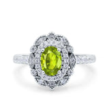 Halo Vintage Style Art Deco Solitaire Accent Oval Wedding Engagement Ring Simulated Cubic Zirconia 925 Sterling Silver
