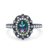 Halo Vintage Style Art Deco Solitaire Accent Oval Wedding Engagement Ring Simulated Cubic Zirconia 925 Sterling Silver