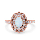 Halo Vintage Style Art Deco Solitaire Accent Oval Wedding Engagement Ring Simulated Cubic Zirconia 925 Sterling Silver