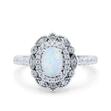 Halo Vintage Style Art Deco Solitaire Accent Oval Wedding Engagement Ring Simulated Cubic Zirconia 925 Sterling Silver