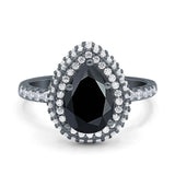 Teardrop Pear Art Deco Vintage Engagement Ring Round Simulated Cubic Zirconia 925 Sterling Silver