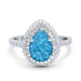 Teardrop Pear Art Deco Vintage Engagement Ring Round Simulated Cubic Zirconia 925 Sterling Silver