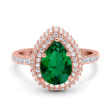 Teardrop Pear Art Deco Vintage Engagement Ring Round Simulated Cubic Zirconia 925 Sterling Silver