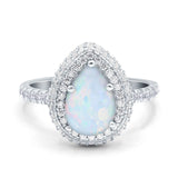 Teardrop Pear Art Deco Vintage Engagement Ring Round Simulated Cubic Zirconia 925 Sterling Silver