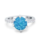 Vintage Art Deco Wedding Ring Round Simulated Cubic Zirconia 925 Sterling Silver