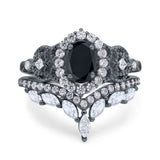 Marquise Art Deco Band Wedding Engagement Bridal Ring Oval Accent Vintage Round Simulated Cubic Zirconia 925 Sterling Silver
