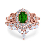 Marquise Art Deco Band Wedding Engagement Bridal Ring Oval Accent Vintage Round Simulated Cubic Zirconia 925 Sterling Silver