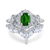 Marquise Art Deco Band Wedding Engagement Bridal Ring Oval Accent Vintage Round Simulated Cubic Zirconia 925 Sterling Silver