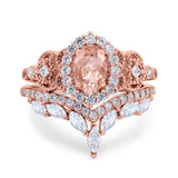 Marquise Art Deco Band Wedding Engagement Bridal Ring Oval Accent Vintage Round Simulated Cubic Zirconia 925 Sterling Silver