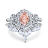 Marquise Art Deco Band Wedding Engagement Bridal Ring Oval Accent Vintage Round Simulated Cubic Zirconia 925 Sterling Silver