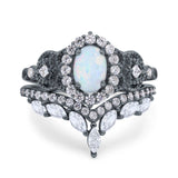 Marquise Art Deco Band Wedding Engagement Bridal Ring Oval Accent Vintage Round Simulated Cubic Zirconia 925 Sterling Silver