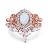Marquise Art Deco Band Wedding Engagement Bridal Ring Oval Accent Vintage Round Simulated Cubic Zirconia 925 Sterling Silver