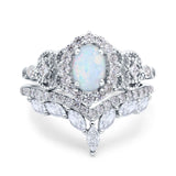 Marquise Art Deco Band Wedding Engagement Bridal Ring Oval Accent Vintage Round Simulated Cubic Zirconia 925 Sterling Silver