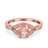 Oval Art Deco Wedding Engagement Bridal Ring Accent Vintage Round Simulated Cubic Zirconia 925 Sterling Silver