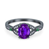 Oval Green Emerald Art Deco Wedding Engagement Bridal Ring Accent Vintage Round Simulated Cubic Zirconia 925 Sterling Silver