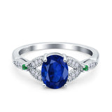 Oval Green Emerald Art Deco Wedding Engagement Bridal Ring Accent Vintage Round Simulated Cubic Zirconia 925 Sterling Silver