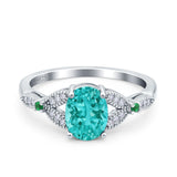 Oval Green Emerald Art Deco Wedding Engagement Bridal Ring Accent Vintage Round Simulated Cubic Zirconia 925 Sterling Silver