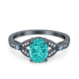 Oval Blue Aquamarine Art Deco Wedding Engagement Bridal Ring Accent Vintage Round Simulated Cubic Zirconia 925 Sterling Silver
