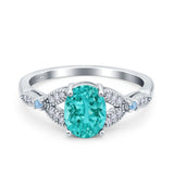 Oval Blue Aquamarine Art Deco Wedding Engagement Bridal Ring Accent Vintage Round Simulated Cubic Zirconia 925 Sterling Silver