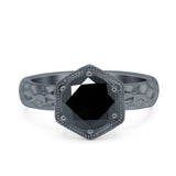 Art Deco Engagement Bridal Ring Hexagon Round Simulated Cubic Zirconia 925 Sterling Silver