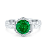 Art Deco Engagement Bridal Ring Hexagon Round Simulated Cubic Zirconia 925 Sterling Silver