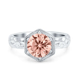 Art Deco Engagement Bridal Ring Hexagon Round Simulated Cubic Zirconia 925 Sterling Silver