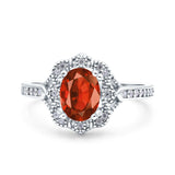 Oval Art Deco Wedding Engagement Bridal Ring Accent Vintage Round Simulated Cubic Zirconia 925 Sterling Silver