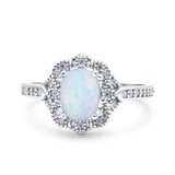 Oval Art Deco Wedding Engagement Bridal Ring Accent Vintage Round Simulated Cubic Zirconia 925 Sterling Silver