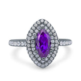 Halo Art Deco Marquise Wedding Bridal Ring Round Simulated Cubic Zirconia 925 Sterling Silver