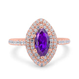 Halo Art Deco Marquise Wedding Bridal Ring Round Simulated Cubic Zirconia 925 Sterling Silver