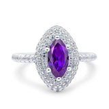 Halo Art Deco Marquise Wedding Bridal Ring Round Simulated Cubic Zirconia 925 Sterling Silver