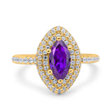 Halo Art Deco Marquise Wedding Bridal Ring Round Simulated Cubic Zirconia 925 Sterling Silver