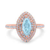 Halo Art Deco Marquise Wedding Bridal Ring Round Simulated Cubic Zirconia 925 Sterling Silver