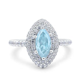 Halo Art Deco Marquise Wedding Bridal Ring Round Simulated Cubic Zirconia 925 Sterling Silver