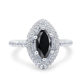 Halo Art Deco Marquise Wedding Bridal Ring Round Simulated Cubic Zirconia 925 Sterling Silver