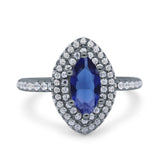 Halo Art Deco Marquise Wedding Bridal Ring Round Simulated Cubic Zirconia 925 Sterling Silver
