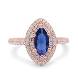 Halo Art Deco Marquise Wedding Bridal Ring Round Simulated Cubic Zirconia 925 Sterling Silver