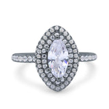 Halo Art Deco Marquise Wedding Bridal Ring Round Simulated Cubic Zirconia 925 Sterling Silver