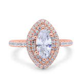 Halo Art Deco Marquise Wedding Bridal Ring Round Simulated Cubic Zirconia 925 Sterling Silver