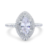 Halo Art Deco Marquise Wedding Bridal Ring Round Simulated Cubic Zirconia 925 Sterling Silver