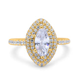 Halo Art Deco Marquise Wedding Bridal Ring Round Simulated Cubic Zirconia 925 Sterling Silver