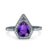 Halo Art Deco Solitaire Accent Pear Wedding Engagement Bridal Ring Band Round Simulated Cubic Zirconia 925 Sterling Silver