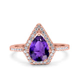 Halo Art Deco Solitaire Accent Pear Wedding Engagement Bridal Ring Band Round Simulated Cubic Zirconia 925 Sterling Silver