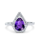 Halo Art Deco Solitaire Accent Pear Wedding Engagement Bridal Ring Band Round Simulated Cubic Zirconia 925 Sterling Silver
