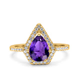 Halo Art Deco Solitaire Accent Pear Wedding Engagement Bridal Ring Band Round Simulated Cubic Zirconia 925 Sterling Silver
