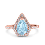 Halo Art Deco Solitaire Accent Pear Wedding Engagement Bridal Ring Band Round Simulated Cubic Zirconia 925 Sterling Silver