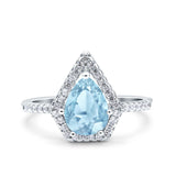 Halo Art Deco Solitaire Accent Pear Wedding Engagement Bridal Ring Band Round Simulated Cubic Zirconia 925 Sterling Silver