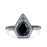 Halo Art Deco Solitaire Accent Pear Wedding Engagement Bridal Ring Band Round Simulated Cubic Zirconia 925 Sterling Silver