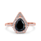 Halo Art Deco Solitaire Accent Pear Wedding Engagement Bridal Ring Band Round Simulated Cubic Zirconia 925 Sterling Silver
