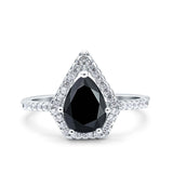 Halo Art Deco Solitaire Accent Pear Wedding Engagement Bridal Ring Band Round Simulated Cubic Zirconia 925 Sterling Silver